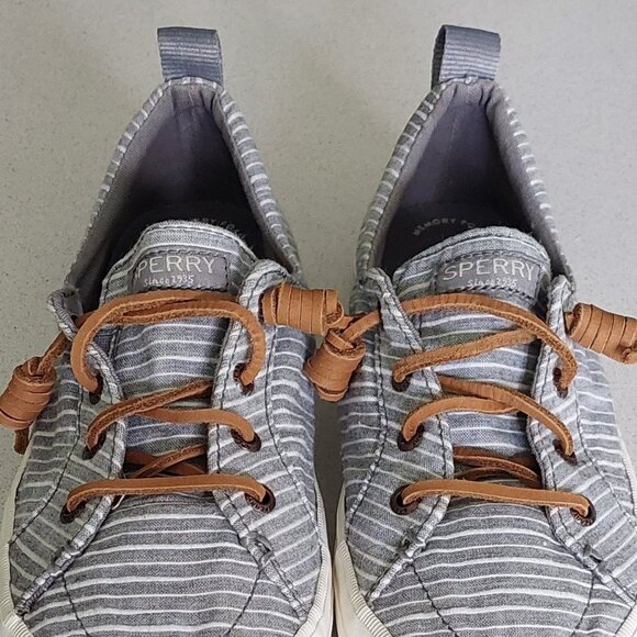 Sperry Memory Foam Gray/Whte  Striped Top-Siders Size 7M - Picture 4 of 16